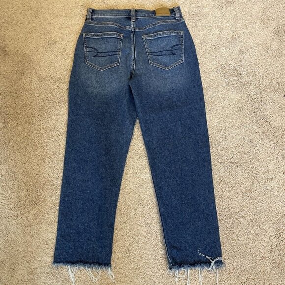 American Eagle Mom Jeans Denim Size 0 XL Button Fly Relaxed Fit Cropped Raw Hem - Picture 11 of 15